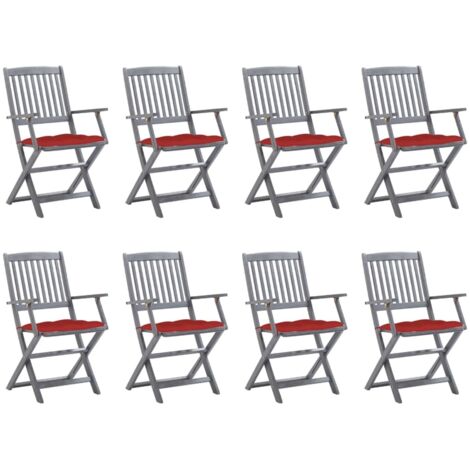 Lot de 8 Chaises de jardin pliables - Chaise d'extérieur pour terrasse/jardin avec coussins Bois d'acacia BV947972 - BonneVie (1/5)