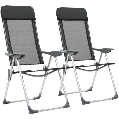 Lot de 2 Chaises de camping pliante - Chaises d'extérieur pour terrasse/jardin Noir Aluminium BV975774 - BonneVie (1/5)