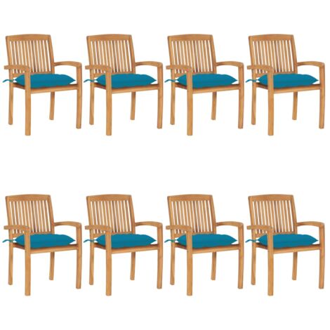 Lot de 8 Chaises de jardin empilables avec coussins - Chaise d'extérieur pour terrasse/jardin Teck solide BV756297 - BonneVie (1/5)