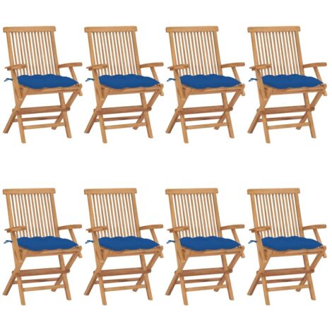 Lot de 8 Chaises de jardin avec coussins bleu - Chaise d'extérieur pour terrasse/jardin Bois de teck massif BV618372 - BonneVie (1/5)
