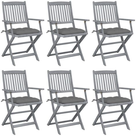 Lot de 6 Chaises de jardin pliables Chaises d'extérieur  Fauteuil de Jardin avec coussins Bois d'acacia 50873 (1/5)