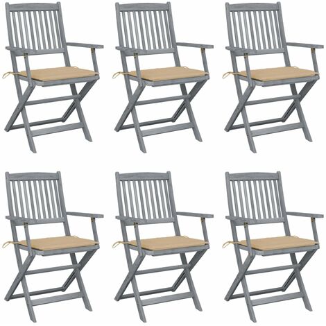 Lot de 6 Chaises de jardin pliables - Chaise d'extérieur pour terrasse/jardin avec coussins Bois d'acacia BV384083 - BonneVie (1/5)
