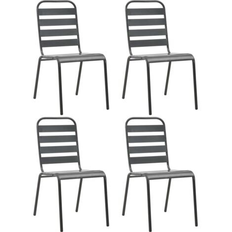 Lot de 4 Chaises de jardin - Chaise d'extérieur pour terrasse/jardin Design à lattes Acier Gris foncé BV600374 - BonneVie (1/5)