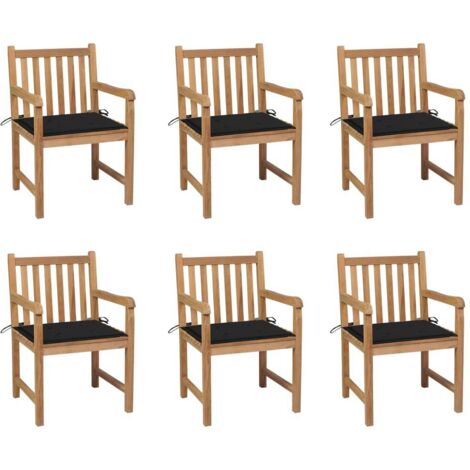 Lot de 6 Chaises de jardin Fauteuils de Jardin avec coussins noir Bois de teck massif 54467 (1/5)