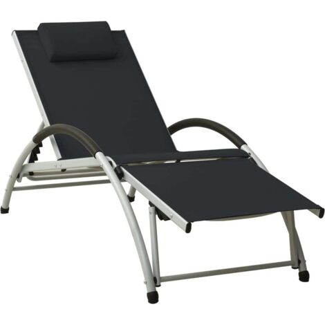 Chaise longue Bain de soleil Transat avec oreiller Textilène Noir 18827 (1/5)
