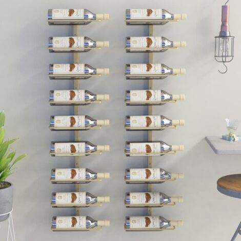 Lot de 2 Casiers vin mural Étagère à Vin Range bouteille pour 9 bouteilles Doré Fer 75305 (1/5)