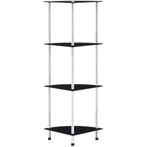 Étagère 4 niveaux Étagère de Rangement - Armoire de Rangement Noir 30x30x100 cm Verre trempé BV491109 - BonneVie (1/5)