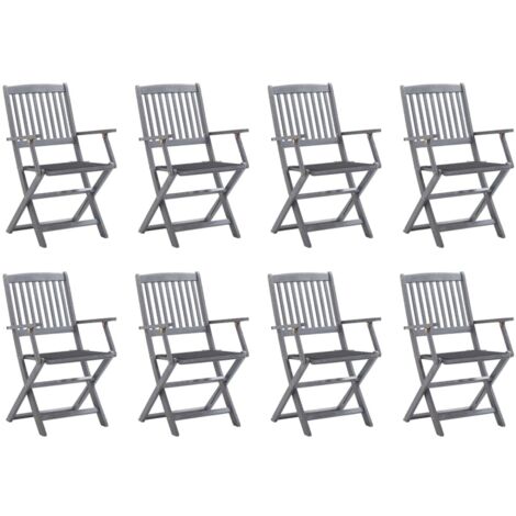 Lot de 8 Chaises de jardin pliables Chaises d'extérieur Fauteuil de Jardin avec coussins Bois d'acacia 53340 (1/5)