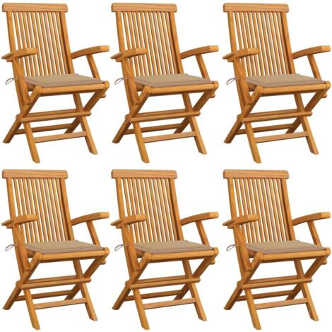 Lot de 6 Chaises de jardin avec coussins beige - Chaise d'extérieur pour terrasse/jardin Bois de teck massif BV334022 - BonneVie (1/5)
