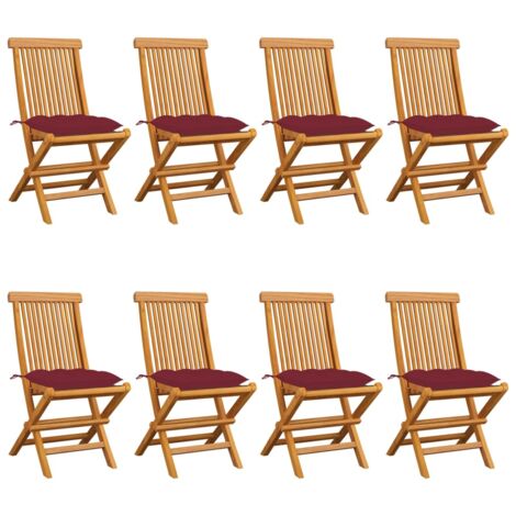 Lot de 8 Chaises de jardin avec coussins bordeaux - Chaise d'extérieur pour terrasse/jardin Teck massif BV568914 - BonneVie (1/5)