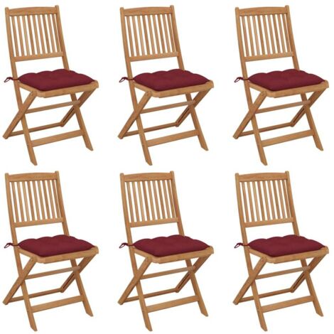 Lot de 6 Chaises de jardin pliables - Chaises d'extérieur pour terrasse/jardin avec coussins Bois d'acacia BV537213 - BonneVie (1/5)