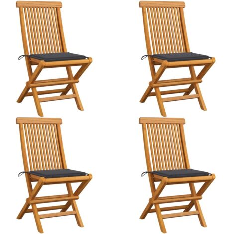 Lot de 4 Chaises de jardin avec coussins Fauteuils de Jardin anthracite Bois de teck 28601 (1/5)