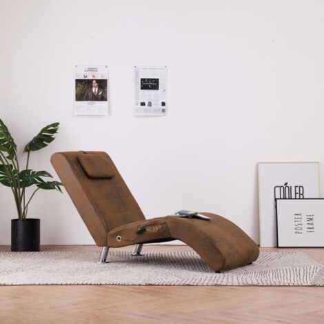 Chaise longue de massage Bain de soleil Transat avec oreiller Marron Similicuir daim 54851 (1/5)