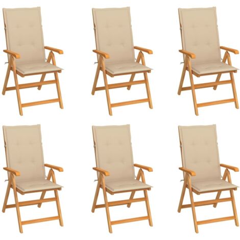 Lot de 6 Chaises de jardin Fauteuils de Jardin avec coussins beige Bois de teck 72883 (1/5)