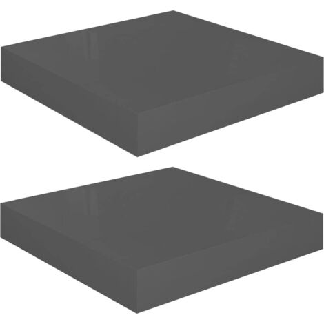 Lot de 2 Étagère murale flottante Étagère de Rangement - Meuble de rangement Gris brillant 23x23,5x3,8 cm MDF BV943824 - BonneVie (1/5)
