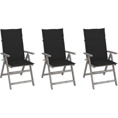Lot de 3 Chaises de jardin inclinables  Fauteuils de Jardin avec coussins Bois d'acacia 25673 (1/5)