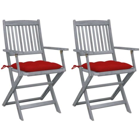 Lot de 2 Chaises de jardin pliables - Chaise d'extérieur pour terrasse/jardin avec coussins Bois d'acacia BV312587 - BonneVie (1/5)