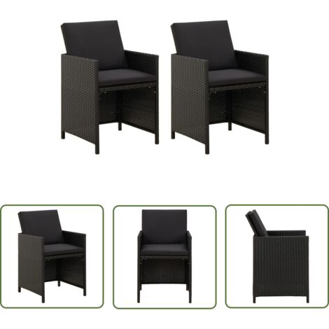 Lot de 2 Chaises de jardin et de camping, Chaises de relaxation, avec coussins Résine tressée Noir OIB9578E (1/5)