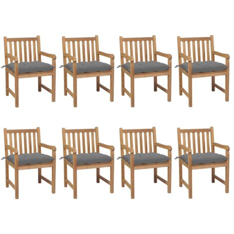 Lot de 8 Chaises de jardin - Chaises d'extérieur pour terrasse/jardin avec coussins gris Bois de teck solide BV123531 - BonneVie (1/5)
