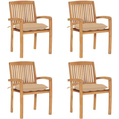Lot de 4 Chaises de jardin empilables avec coussins - Chaises d'extérieur pour terrasse/jardin Teck solide BV564145 - BonneVie (1/5)