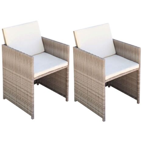 Lot de 2 Chaises de jardin et de camping, Chaises de relaxation, avec coussins Résine tressée Beige OIB6352E (1/5)