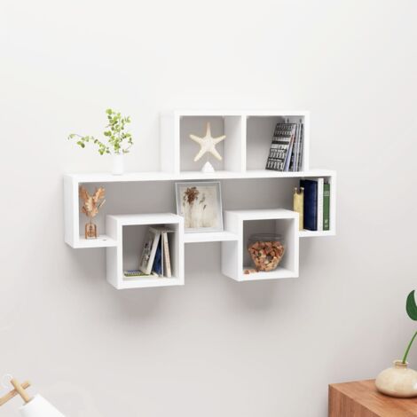 Étagère murale Étagère de Rangement - Meuble de rangement forme d'auto Blanc 82x15x51 cm Aggloméré BV230050 - BonneVie (1/5)