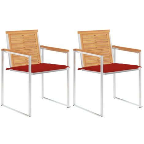 Lot de 2 Chaises de jardin et de camping avec coussins, Chaises de relaxation, Teck solide et acier OIB8213E (1/5)