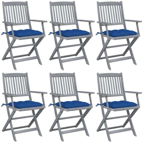 Lot de 6 Chaises de jardin pliables - Chaise d'extérieur pour terrasse/jardin avec coussins Bois d'acacia BV892228 - BonneVie (1/5)