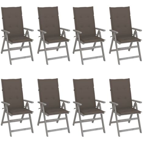 Lot de 8 Chaises de jardin et de camping inclinables, Chaises de relaxation, avec coussins Gris Acacia OIB4736E (1/5)