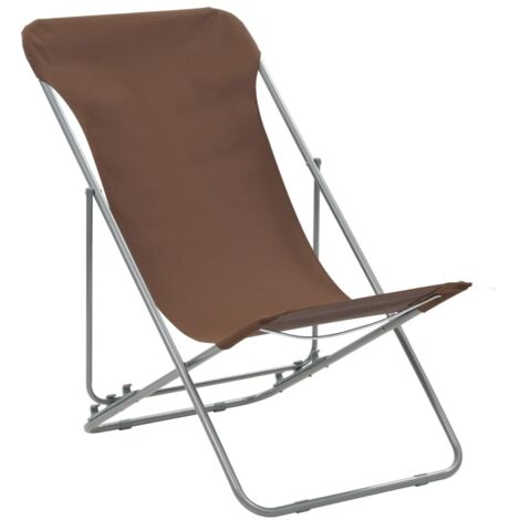 Lot de 2 Chaises de plage pliables, Chaises de relaxation, Acier et tissu oxford Marron OIB8483E (1/5)