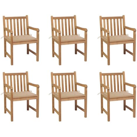 Lot de 6 Chaises de jardin Fauteuils de Jardin avec coussins beige Bois de teck massif 52285 (1/5)