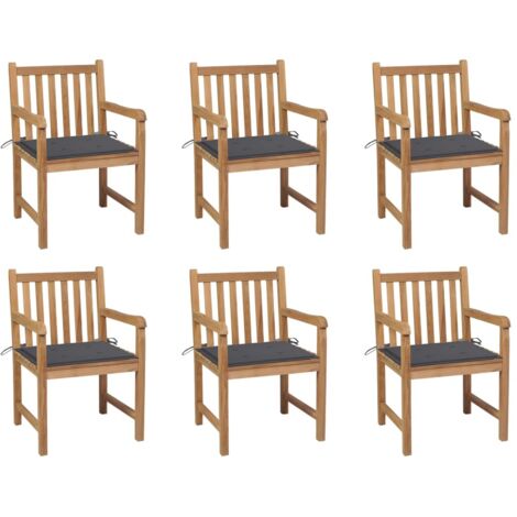 Lot de 6 Chaises de jardin Fauteuils de Jardin avec coussins anthracite Bois de teck 61466 (1/5)