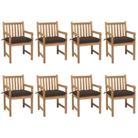 Lot de 8 Chaises de jardin Fauteuils de Jardin avec coussins taupe Bois de teck solide 57157 (1/5)