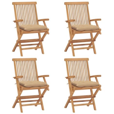 Lot de 4 Chaises de jardin avec coussins beige - Chaise d'extérieur pour terrasse/jardin Bois de teck massif BV629299 - BonneVie (1/5)