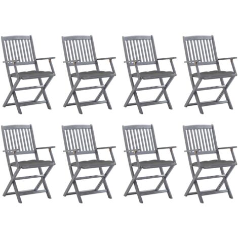 Lot de 8 Chaises de jardin pliables - Chaise d'extérieur pour terrasse/jardin avec coussins Bois d'acacia BV515647 - BonneVie (1/5)