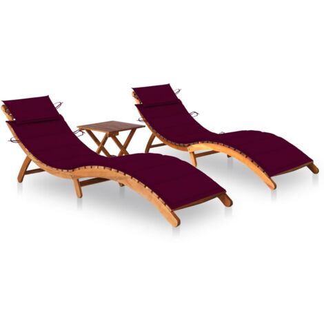 Lot de 2 Bains de soleil Chaises de jardin - Transat de jardin avec table et coussins Acacia solide BV428379 - BonneVie (1/5)