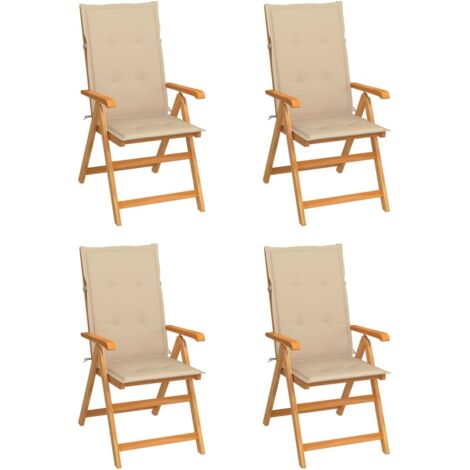 Lot de 4 Chaises de jardin - Chaises d'extérieur pour terrasse/jardin avec coussins beige Bois de teck massif BV674257 - BonneVie (1/5)