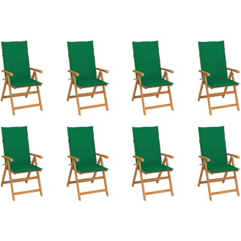 Lot de 8 Chaises de jardin et de camping inclinables, Chaises de relaxation, avec coussins Teck solide OIB7683E (1/5)