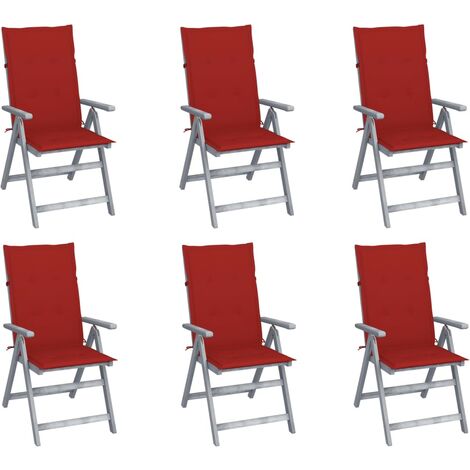 Lot de 6 Chaises de jardin inclinables Fauteuils de Jardin avec coussins Bois d'acacia 56846 (1/5)