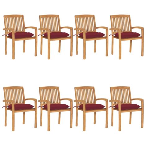 Lot de 8 Chaises de jardin empilables avec coussins - Chaise d'extérieur pour terrasse/jardin Teck solide BV461820 - BonneVie (1/5)