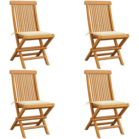 Lot de 4 Chaises de jardin avec coussins crème - Chaise d'extérieur pour terrasse/jardin Bois de teck massif BV289492 - BonneVie (1/5)