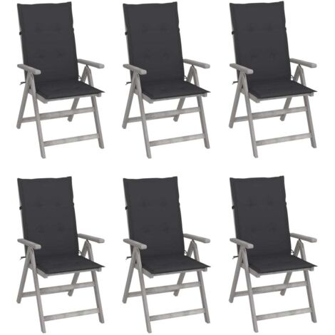 Lot de 6 Chaises de jardin inclinables - Chaises d'extérieur pour terrasse/jardin avec coussins Bois d'acacia BV680963 - BonneVie (1/5)