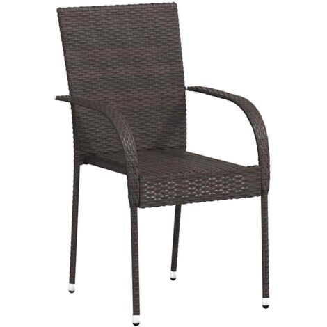 Lot de 2 Chaises de jardin empilables - Chaise d'extérieur pour terrasse/jardin Résine tressée Marron BV364595 - BonneVie (1/5)