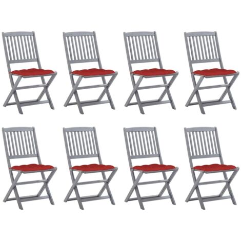 Lot de 8 Chaises de jardin pliables - Chaise d'extérieur pour terrasse/jardin avec coussins Bois d'acacia BV764566 - BonneVie (1/5)