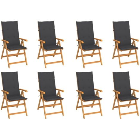 Lot de 8 Chaises de jardin inclinables  Fauteuils de Jardin avec coussins Teck solide 33952 (1/5)