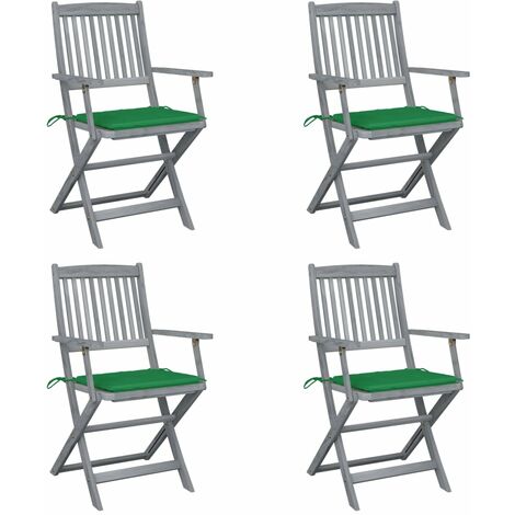 Lot de 4 Chaises de jardin pliables Chaises d'extérieur  Fauteuil de Jardin avec coussins Bois d'acacia 95263 (1/5)