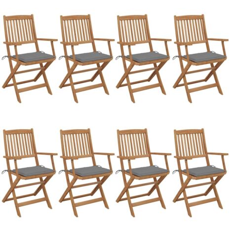 Lot de 8 Chaises de jardin pliables Fauteuils de Jardin avec coussins avec coussins Bois d'acacia 69123 (1/5)