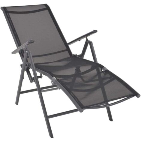Chaise de jardin et de camping inclinable, Chaise de relaxation, Aluminium et textilène Noir OIB5580E (1/5)