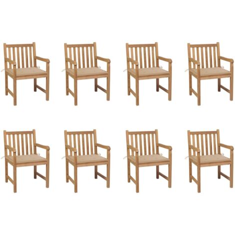 Lot de 8 Chaises de jardin Fauteuils de Jardin avec coussins beige Bois de teck massif 67599 (1/5)