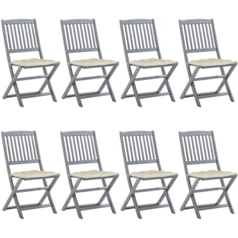 Lot de 8 Chaises de jardin pliables - Chaise d'extérieur pour terrasse/jardin avec coussins Bois d'acacia BV213596 - BonneVie (1/5)